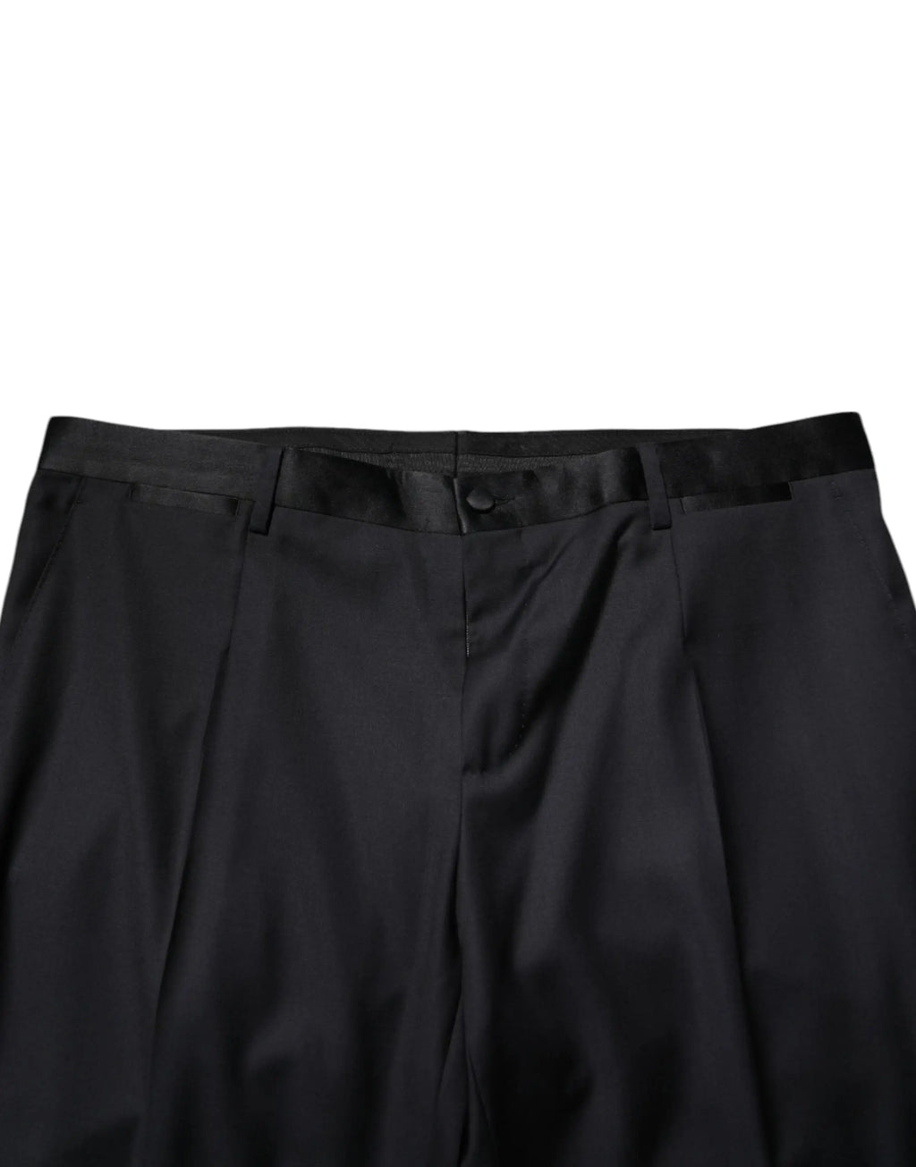 Pantalon habillé noir pour homme dolce gabbana en laine avec taille ajustée et plis subtils