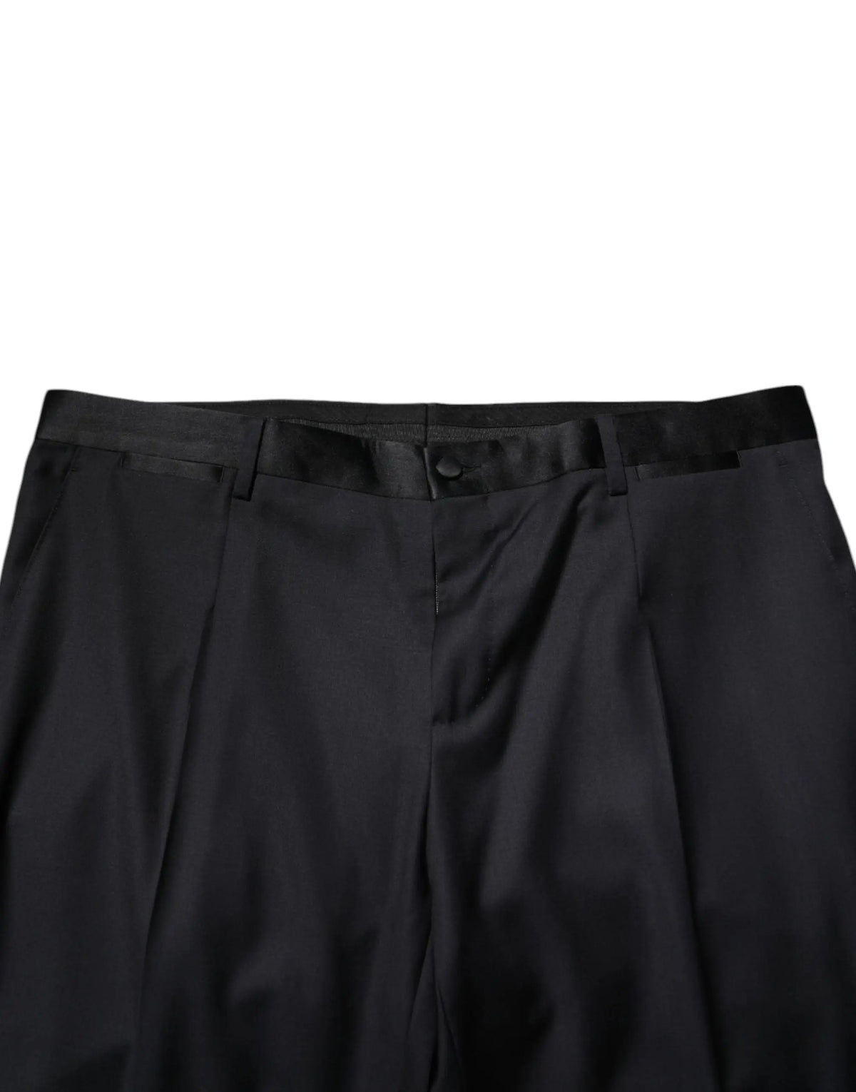 Pantalon habillé noir pour homme dolce gabbana en laine avec taille ajustée et plis subtils
