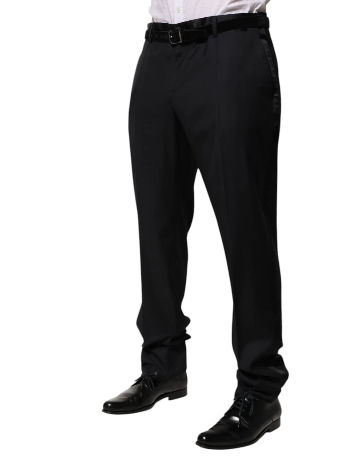 Pantalon formel pour homme dolce & gabbana en laine noire avec coupe ajustée et détail discret sur la couture latérale