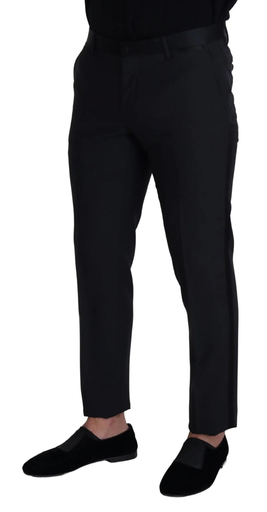 Dolce & gabbana pantalon homme formel en laine noire avec coupe droite et détails subtils sur les coutures latérales