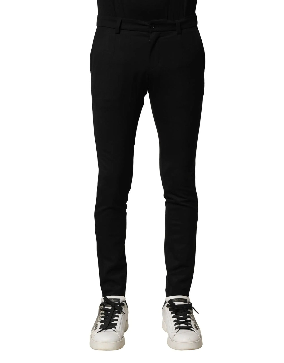 Pantalon noir dolce & gabbana en laine pour homme coupe slim taille mi-haute avec design moderne et coutures subtiles
