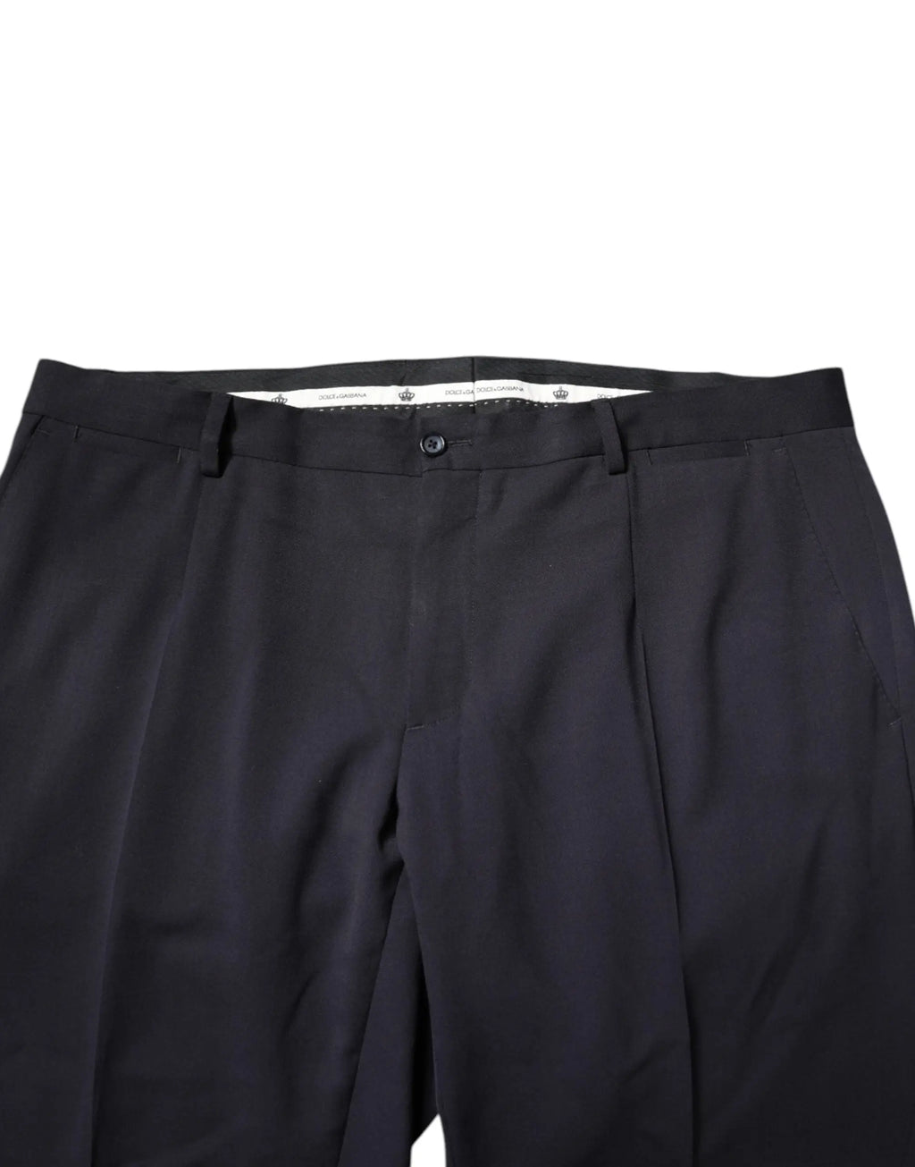 Pantalon homme dolce & gabbana noir en laine à taille moyenne avec plis et étiquette tissée subtile à la taille