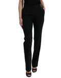 Pantalon noir dolce & gabbana en laine mi taille coupe fuselée avec plis subtils à la taille