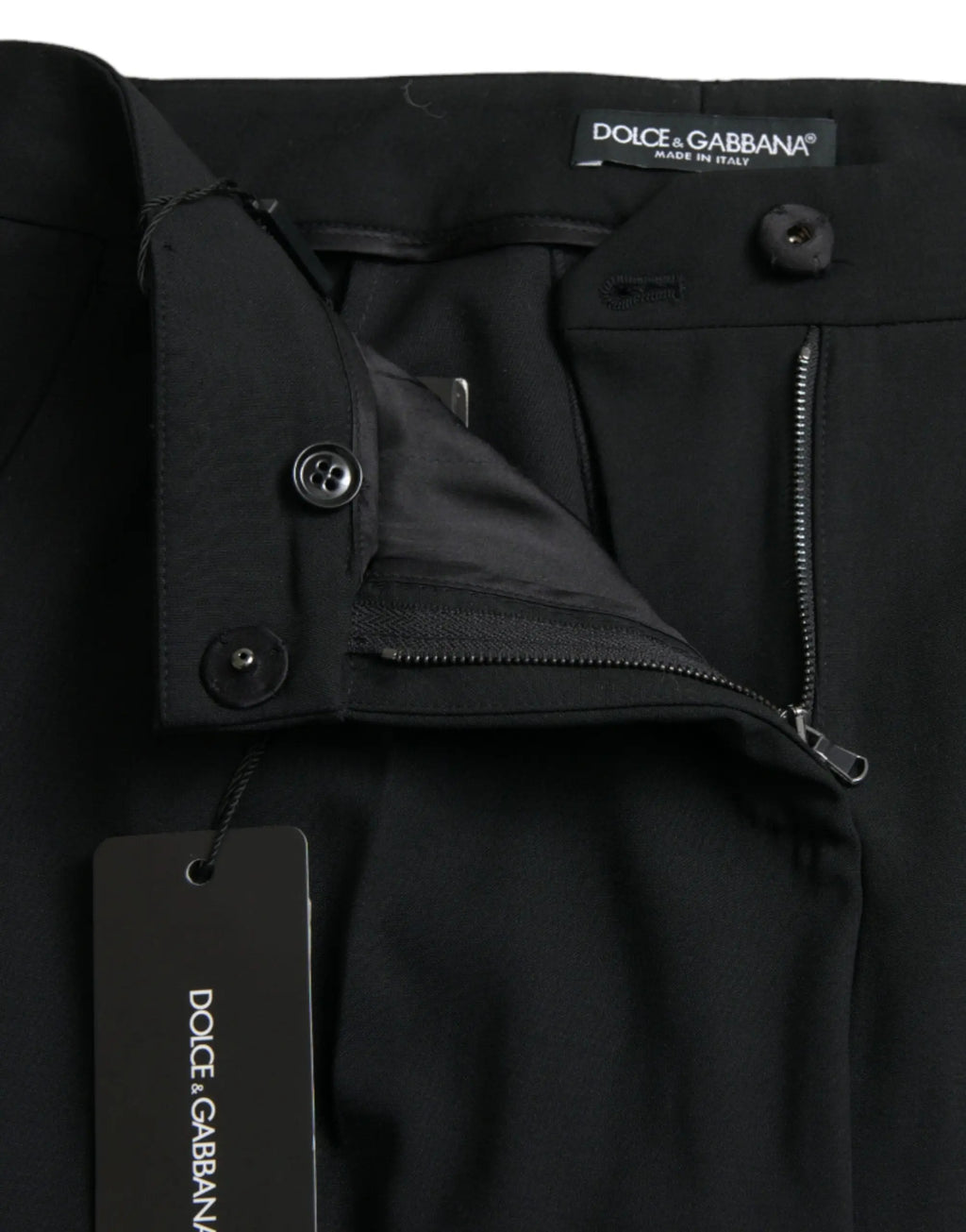 Pantalon noir dolce & gabbana en laine avec taille moyenne et coupe fuselée aux détails de couture subtils