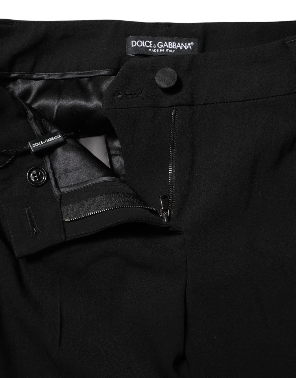 Pantalon droit dolce gabbana noir en laine avec coupe ajustée et doublure satinée pour un look habillé