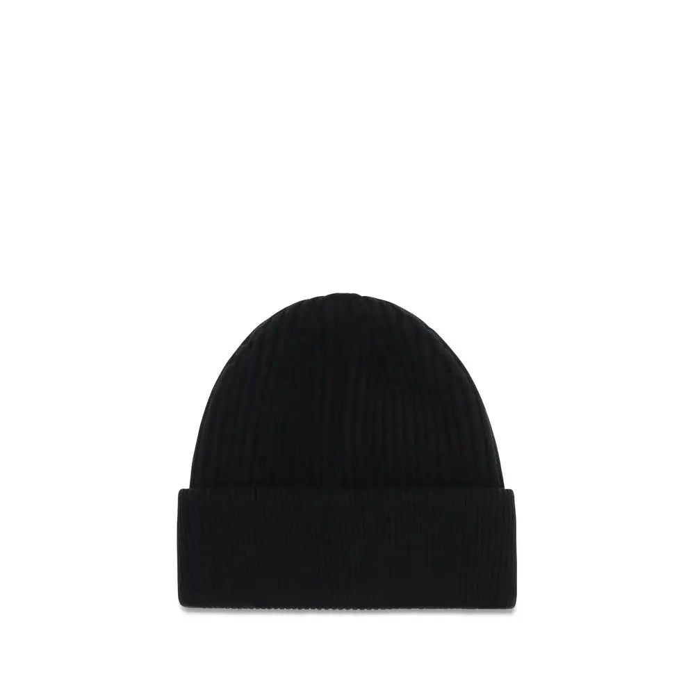 Dolce & gabbana bonnet en laine noire avec maille côtelée et revers plié oves aries