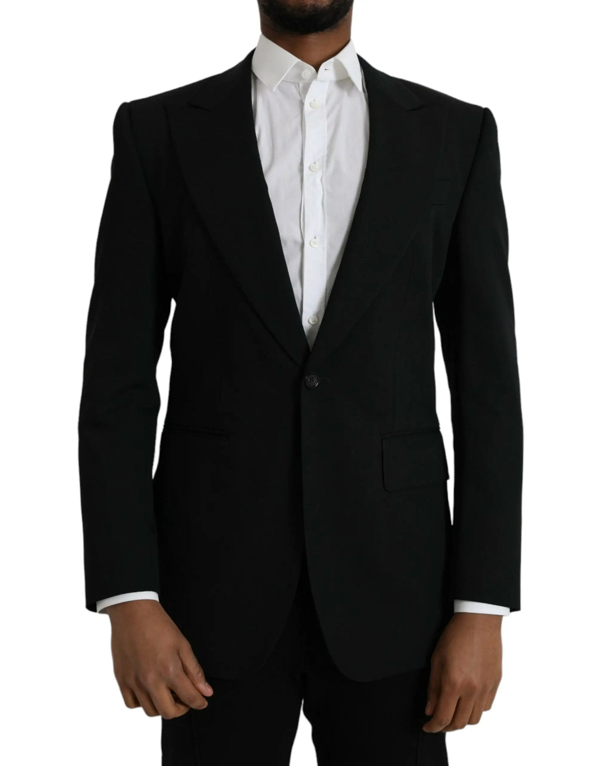 Veste blazer noire dolce gabbana en laine avec fermeture à un bouton et revers crantés