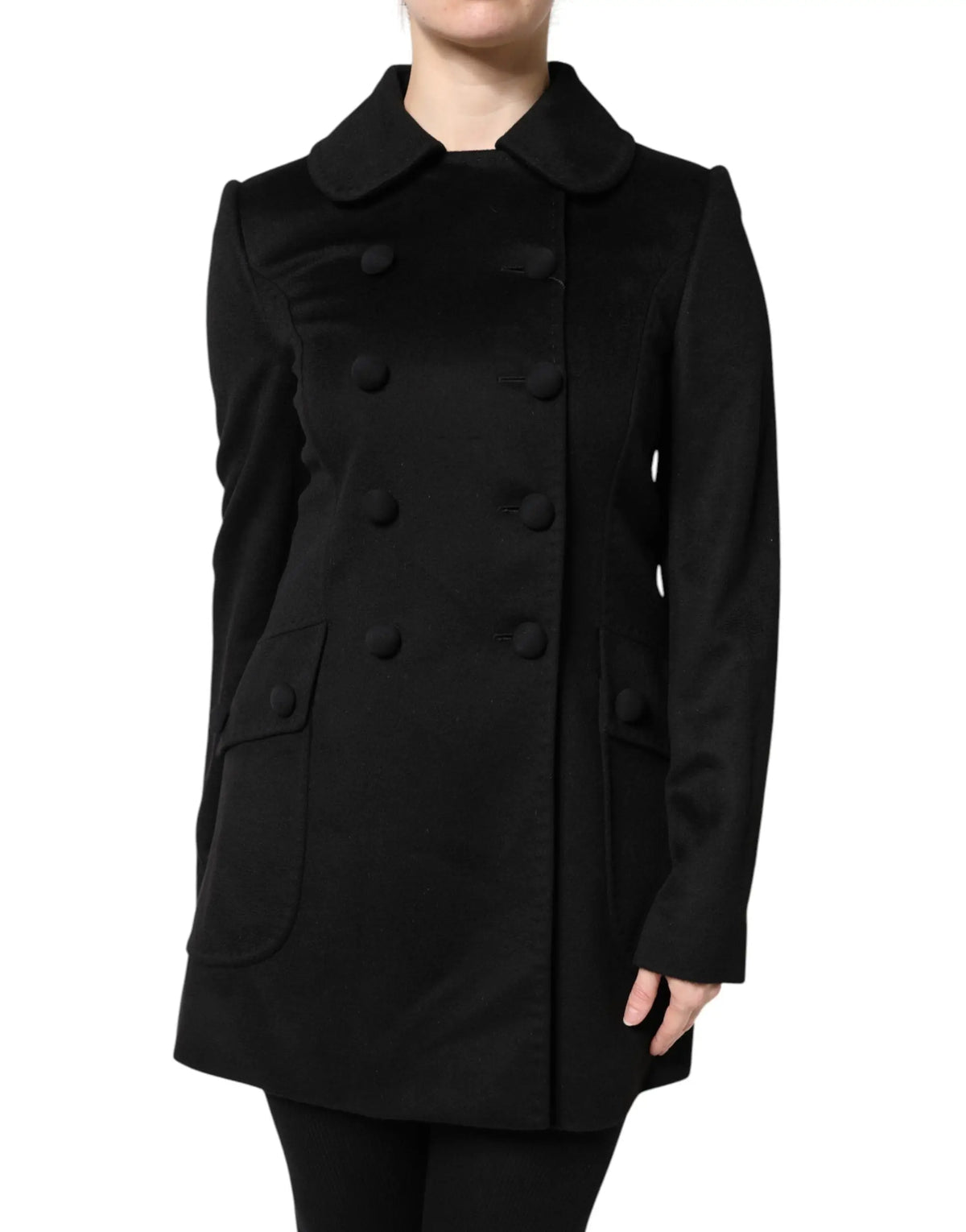 Dolce & gabbana blazer noir double boutonnage en laine avec col cranté et boutons assortis