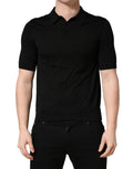 Dolce & gabbana polo homme noir à manches courtes en laine avec col classique et patte de boutonnage
