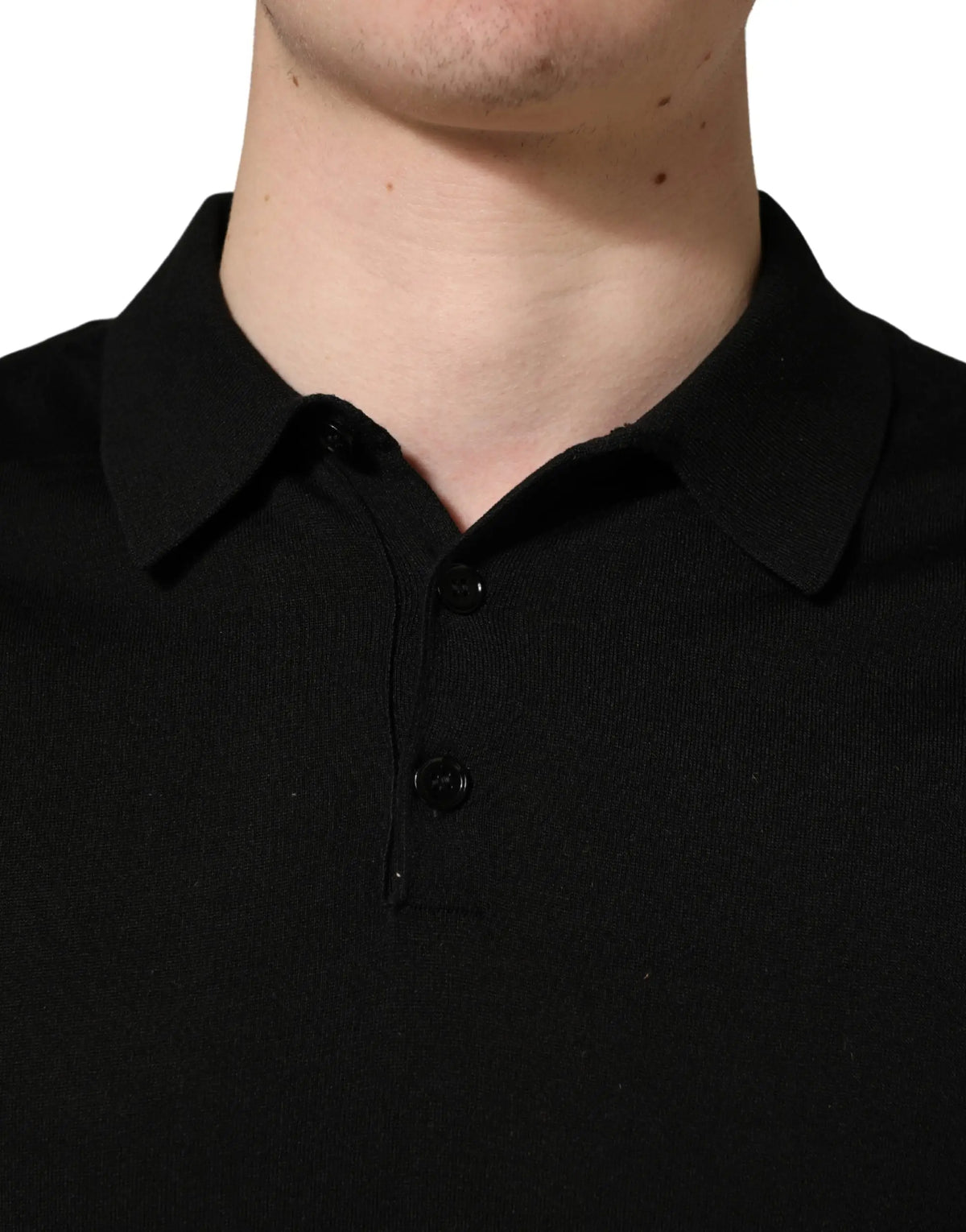 Polo homme dolce & gabbana en laine noire à manches courtes avec col classique et texture côtelée