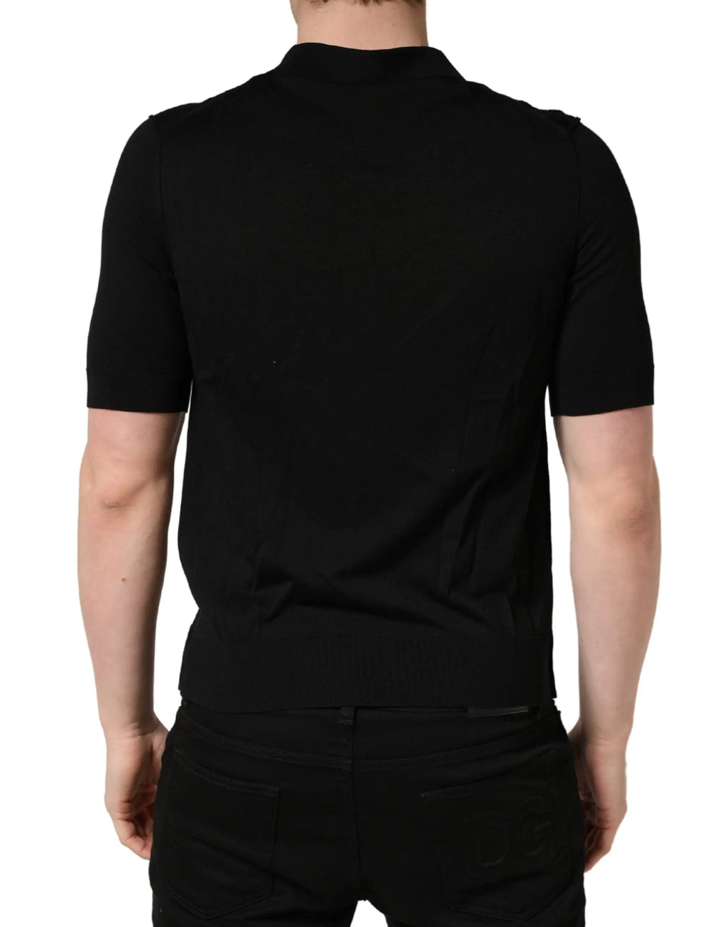 Dolce & gabbana polo homme noir en laine à manches courtes avec col et ourlet côtelés en maille