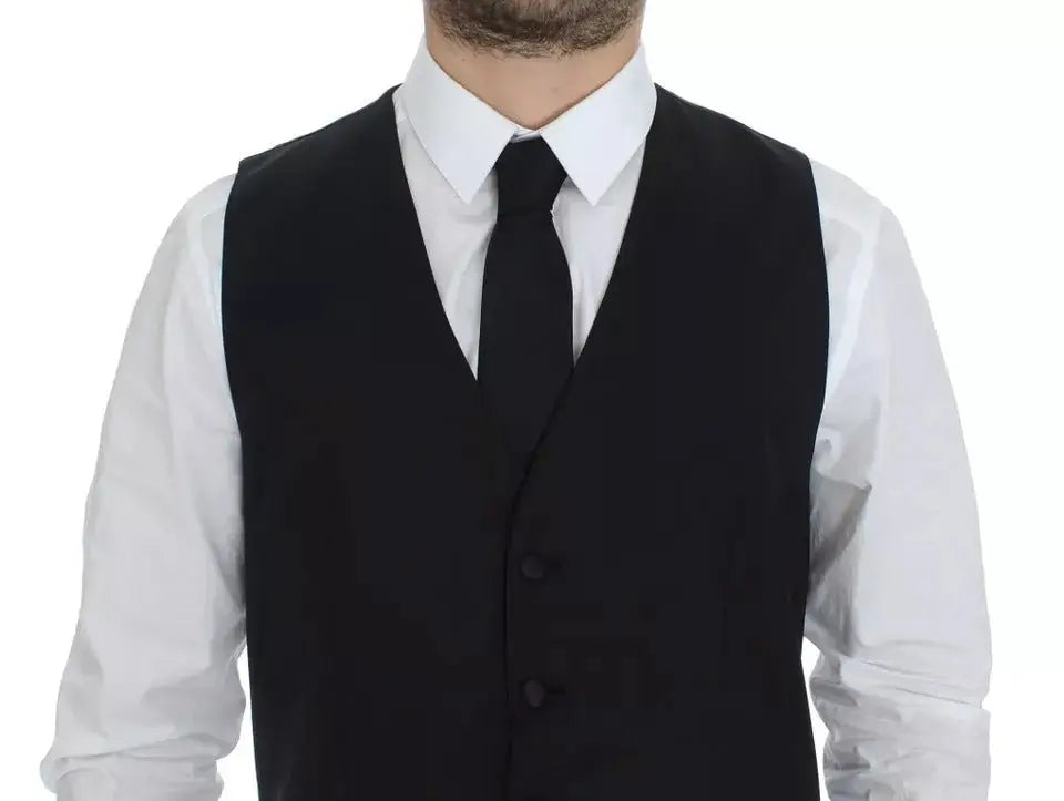 Gilet noir dolce & gabbana en laine et soie avec coupe ajustée et trois boutons devant