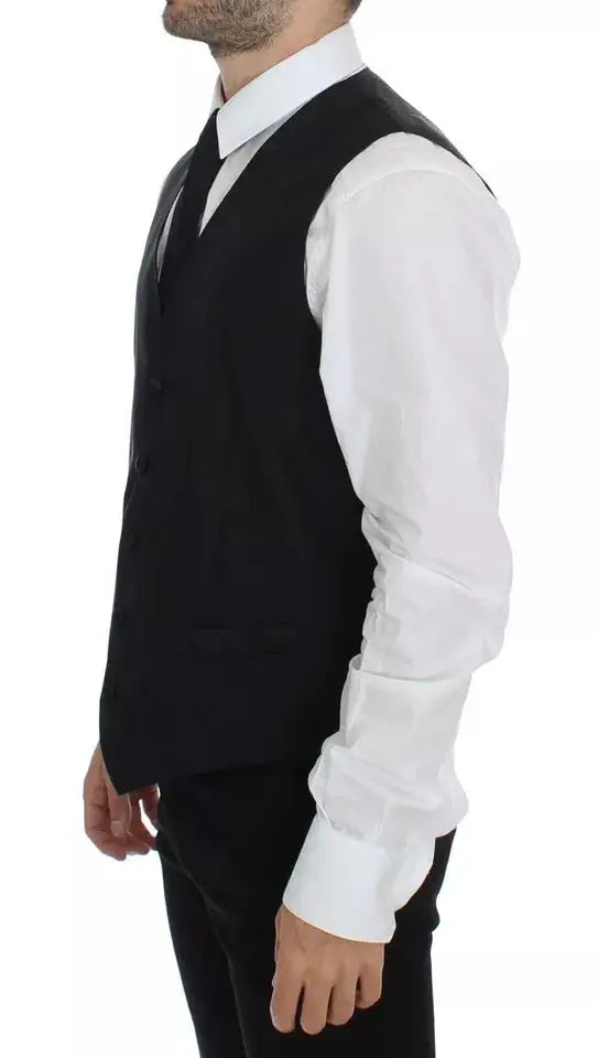 Dolce & gabbana gilet veste noire en laine et soie avec coupe ajustée élégante et texture subtile