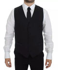 Dolce & gabbana gilet homme noir en laine et soie avec cinq boutons et poches passepoilées