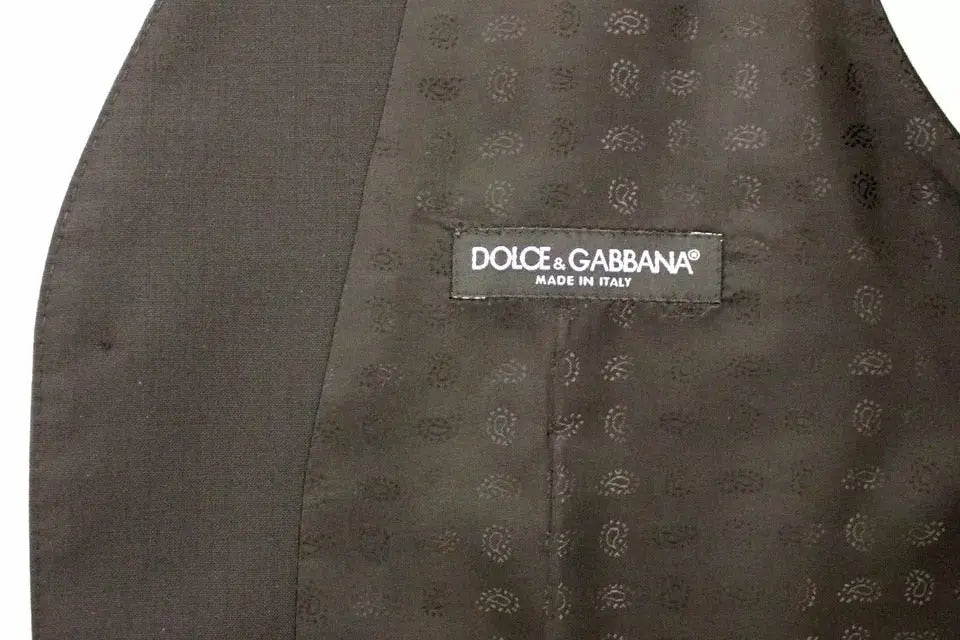 Dolce & gabbana gilet veste en laine et soie noire avec motif paisley subtil pour robe élégante