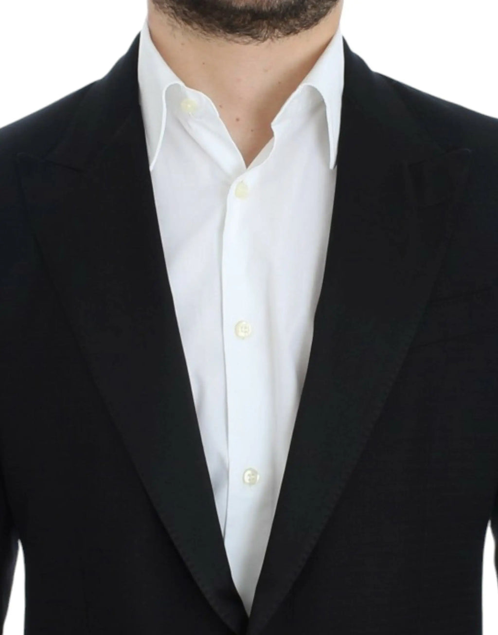 Dolce & Gabbana blazer sicilia noir en laine et soie avec col cranté porté sur une chemise blanche boutonnée