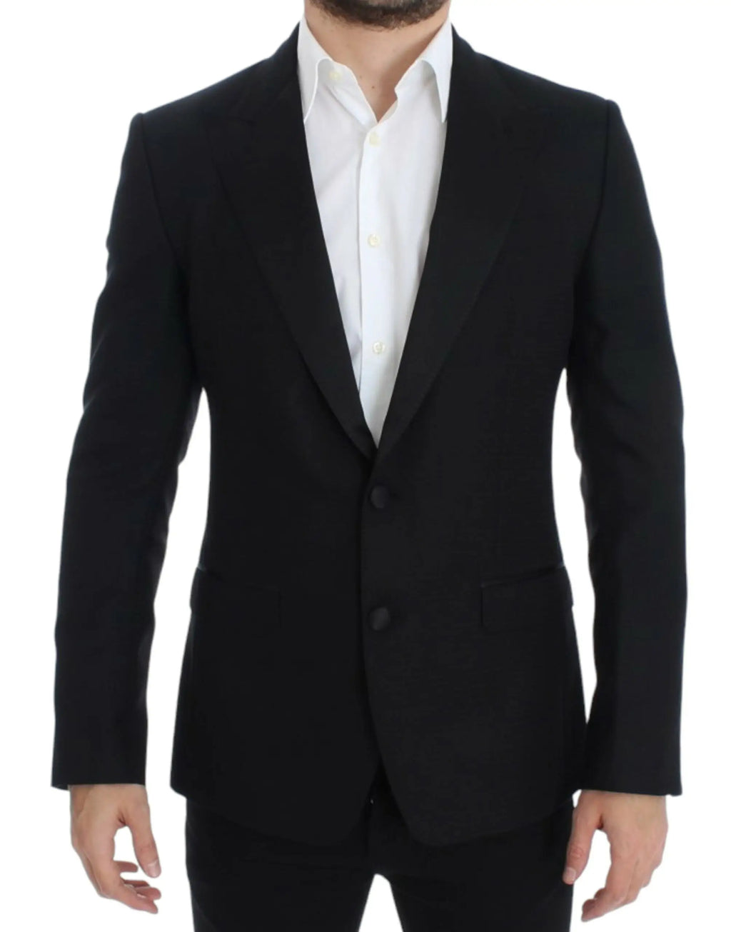 Veste noire dolce gabbana en laine et soie avec col cranté et deux boutons avant tailored pour homme