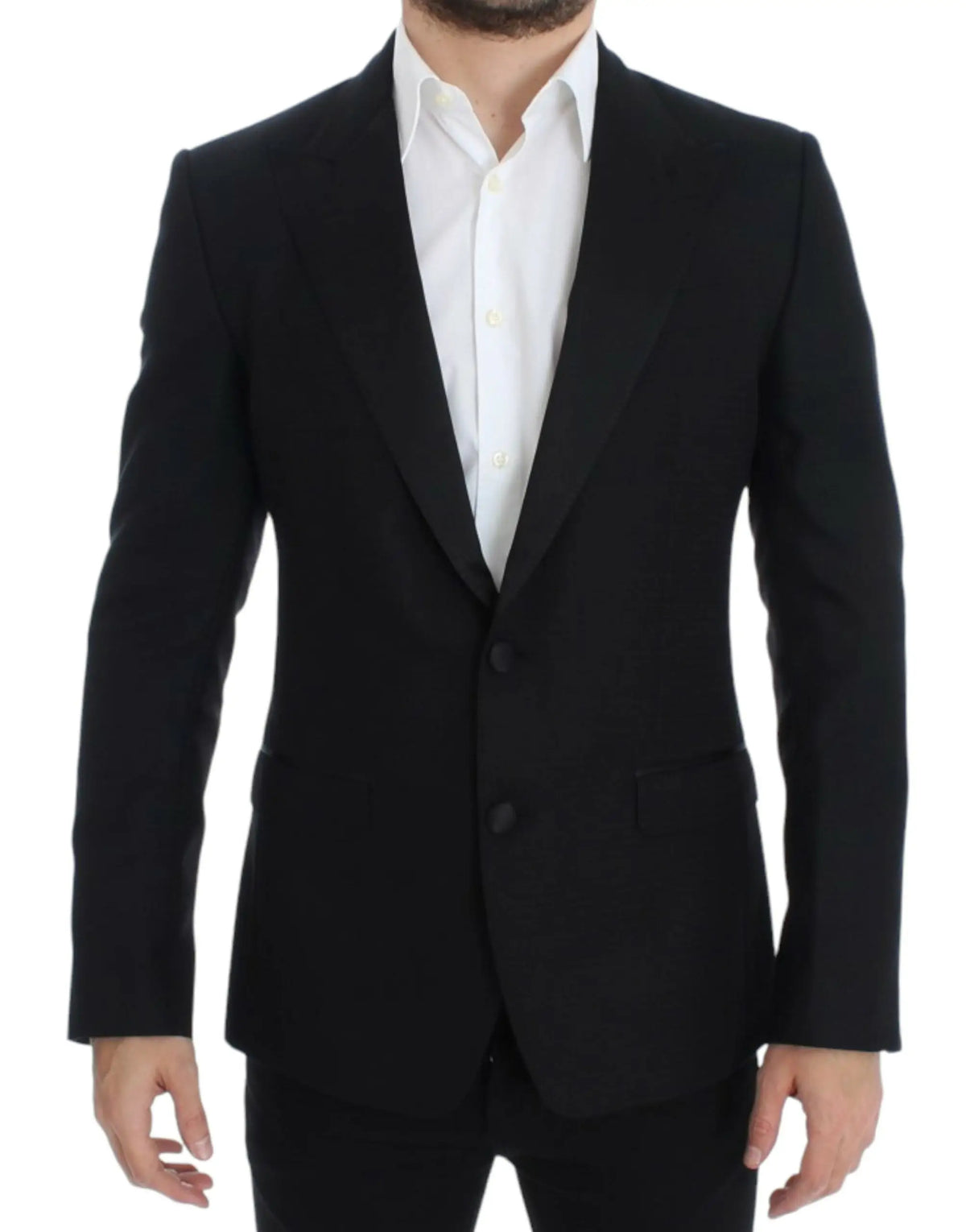 Veste noire dolce gabbana en laine et soie avec col cranté et deux boutons avant tailored pour homme