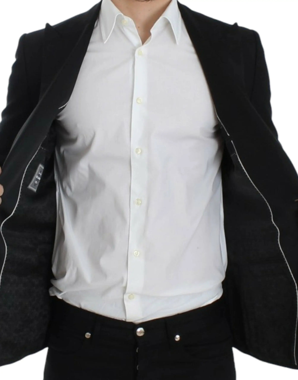 Blazer sicilia dolce gabbana noir en laine et soie avec coutures blanches contrastantes aux bords