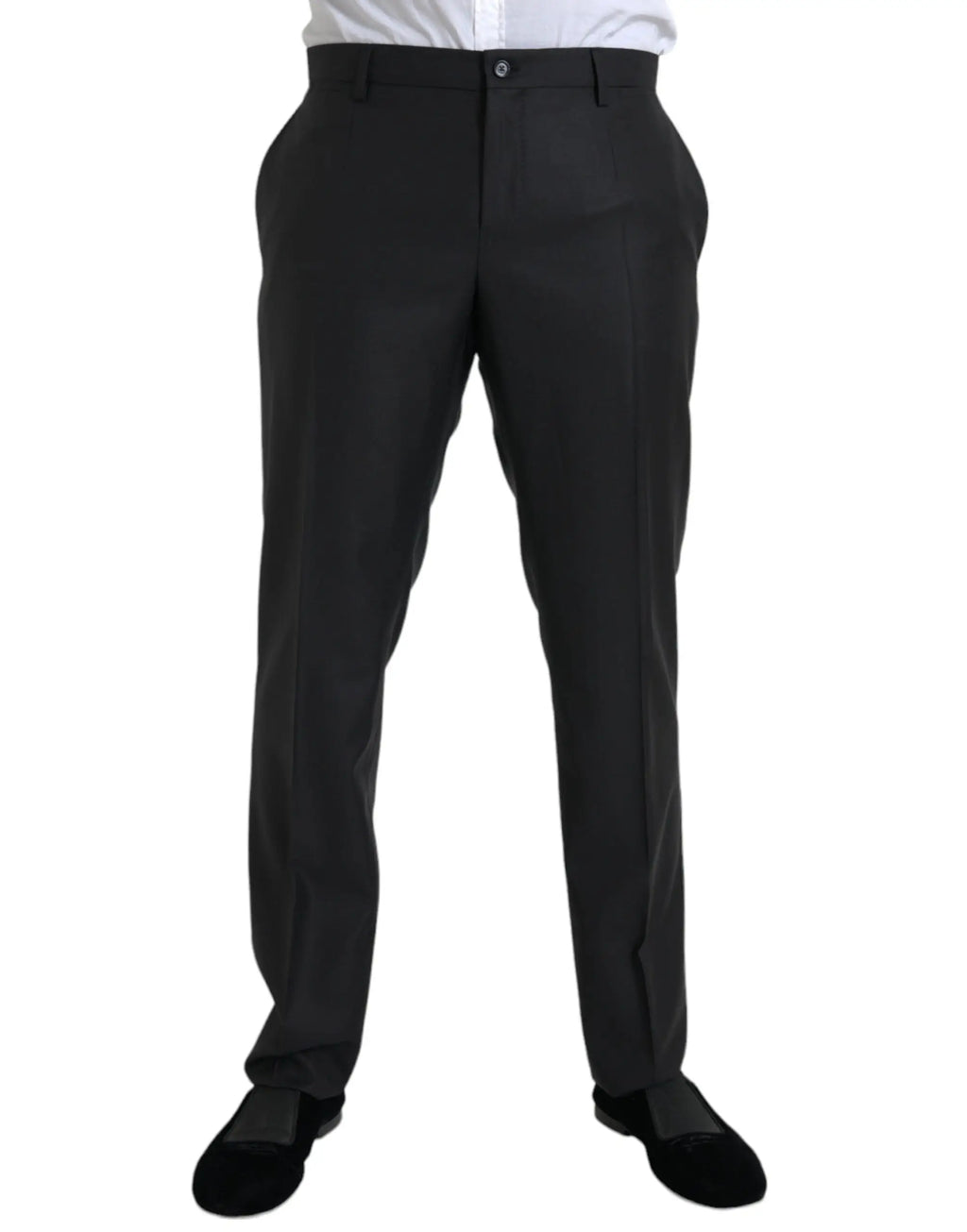 Pantalon habillé noir dolce & gabbana en laine et soie à coupe skinny avec pli subtil et ajustement élégant