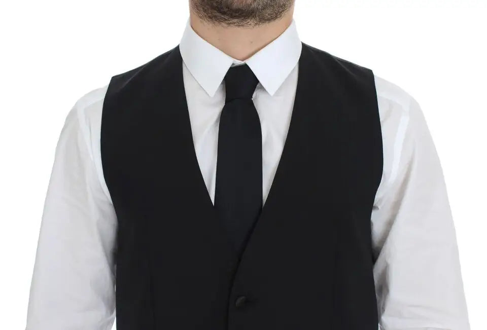 Dolce & gabbana veste noire en laine soie stretch avec fermeture a un bouton et epaules structurees