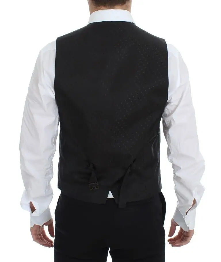 Dos du gilet blazer dolce & gabbana en laine noire à motifs points avec plaque métallique rectangulaire