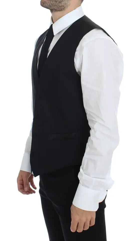 Dolce & gabbana veste noire cintrée en laine et soie stretch au design formel élégant