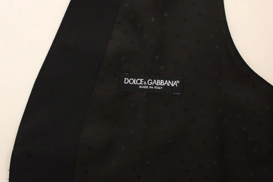 Dolce & gabbana veste noire en laine soie stretch avec texture subtile à pois et étiquette made in italy