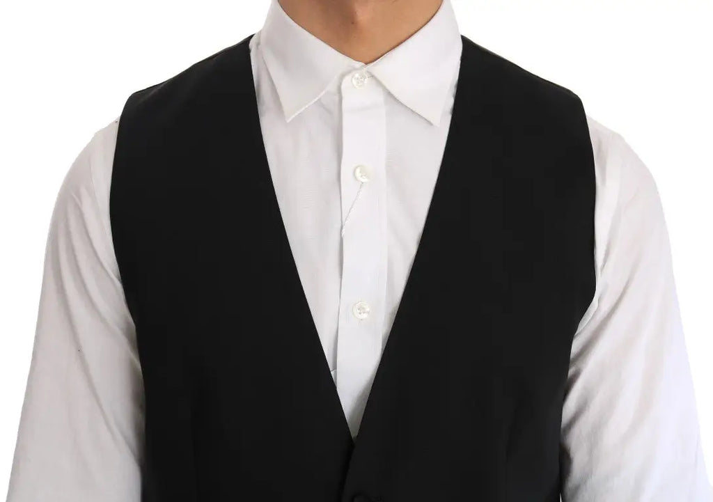 Dolce & gabbana black wool silk vest with sleek tailored fit and subtle texture in black