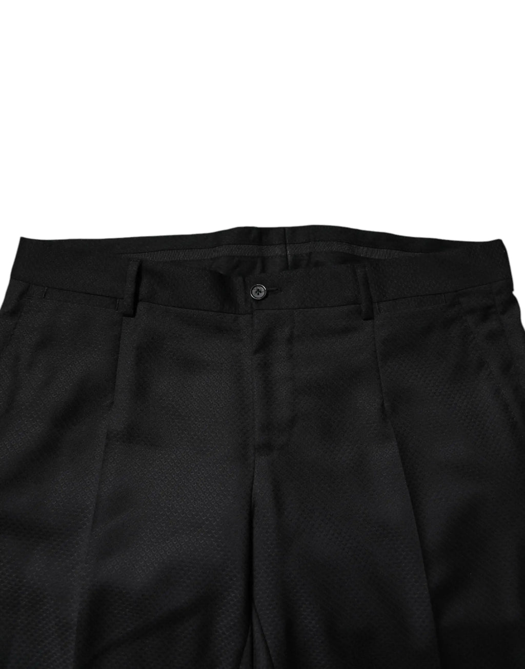 Pantalon noir plissé en laine dolce & gabbana à tissu lisse et taille avec bouton unique