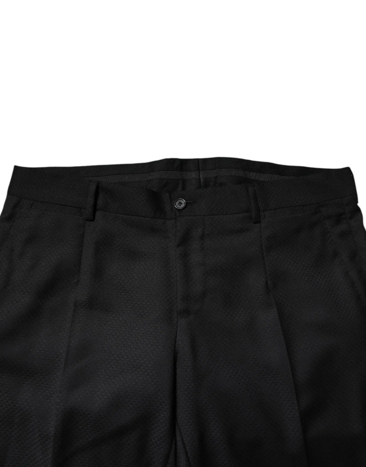 Pantalon noir plissé en laine dolce & gabbana à tissu lisse et taille avec bouton unique