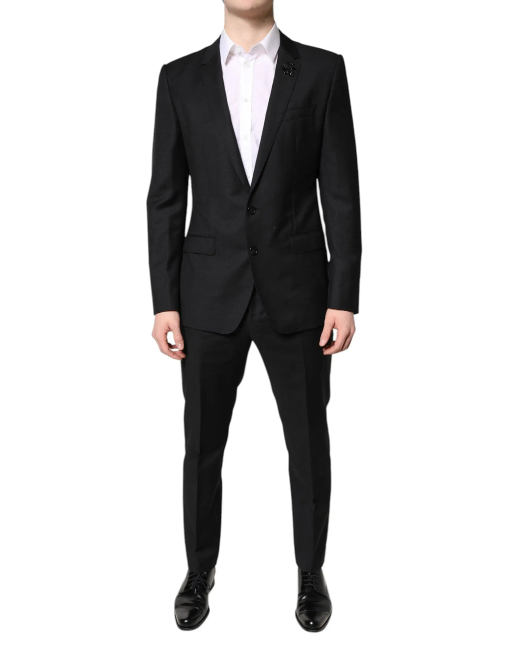 Dolce & gabbana costume noir en laine pour homme 2 pièces à coupe moderne et texture subtile