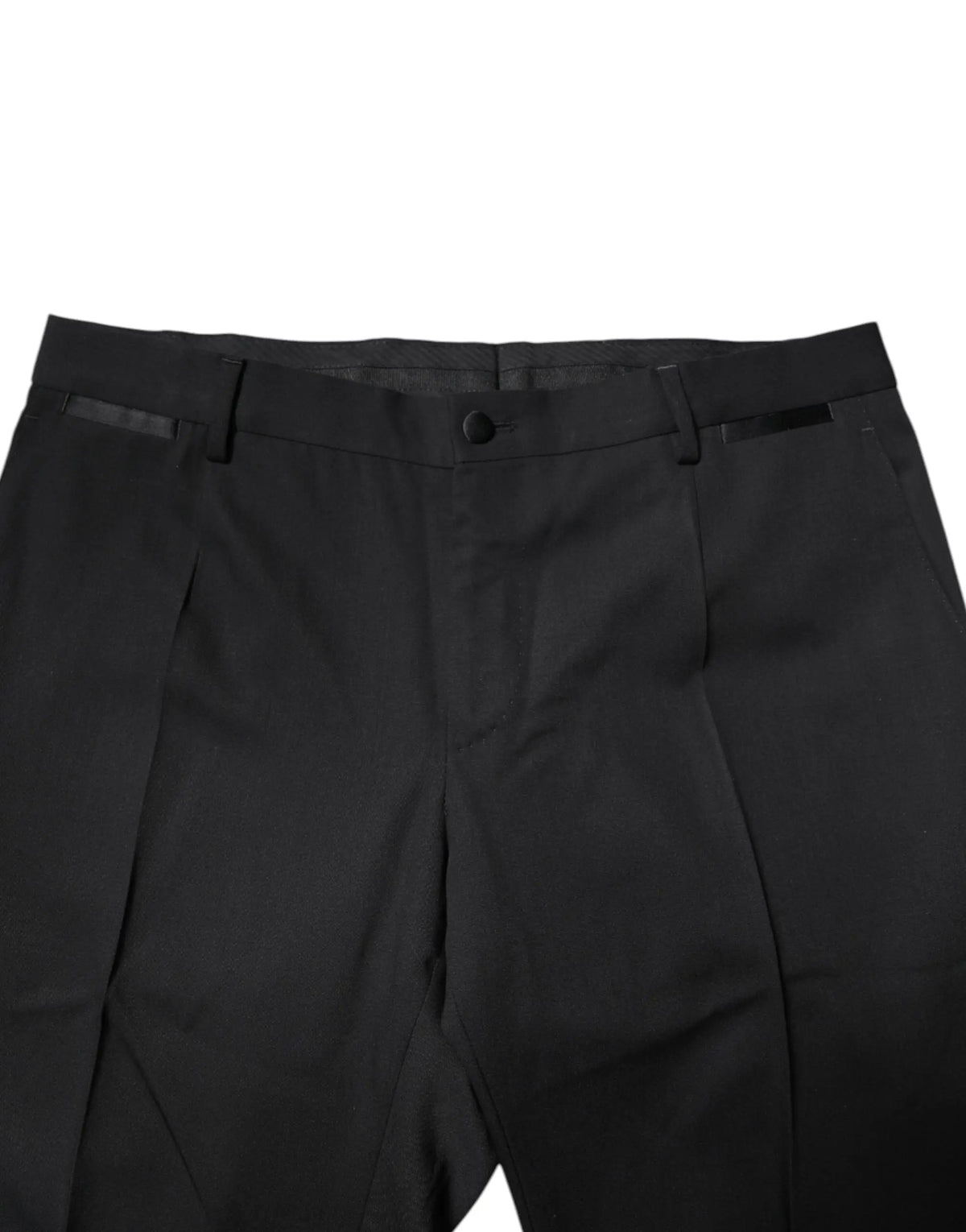 Pantalon plissé noir dolce & gabbana en laine avec coupe ajustée et détails de couture subtils, costume deux pièces simple boutonnage
