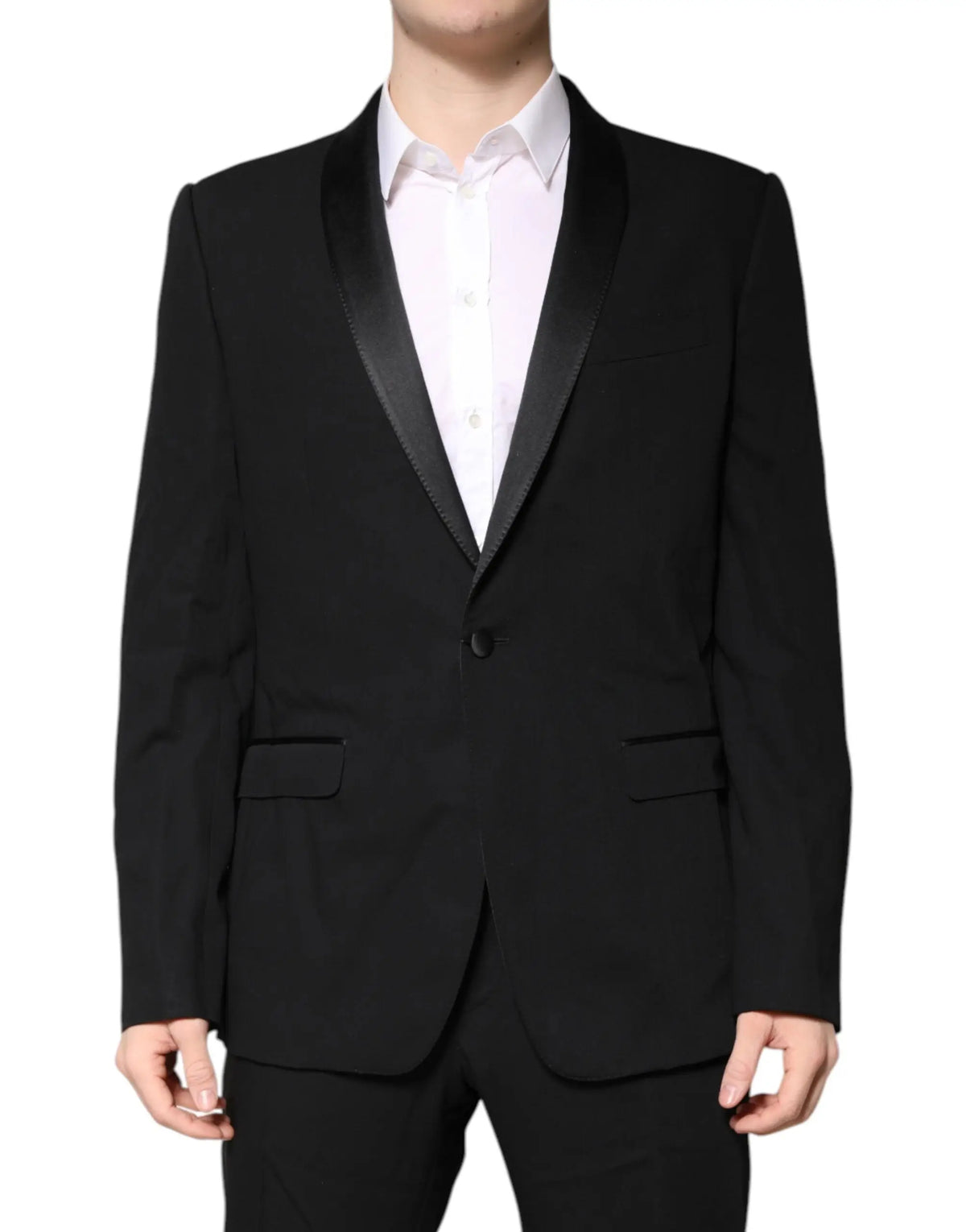 Veste de smoking noire en laine dolce & gabbana avec revers en satin et fermeture à un bouton