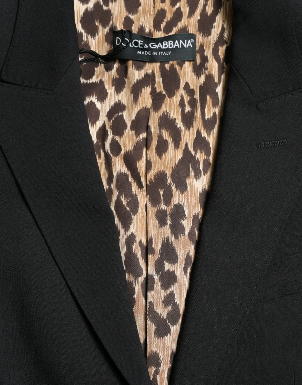 Dolce & gabbana blazer noir en laine simple boutonnage avec doublure intérieure imprimé léopard