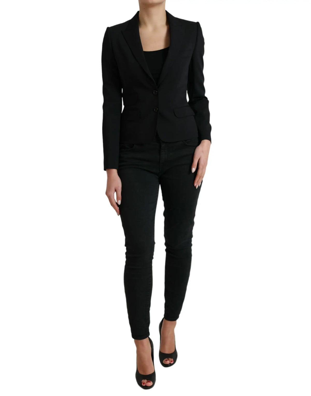 Dolce & gabbana blazer noir en laine avec col à revers cranté et trois boutons tailored pour hommes