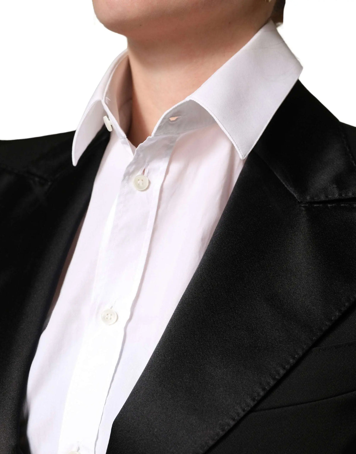 Dolce & gabbana blazer noir en laine à un seul bouton porté avec une chemise blanche classique à col boutonné
