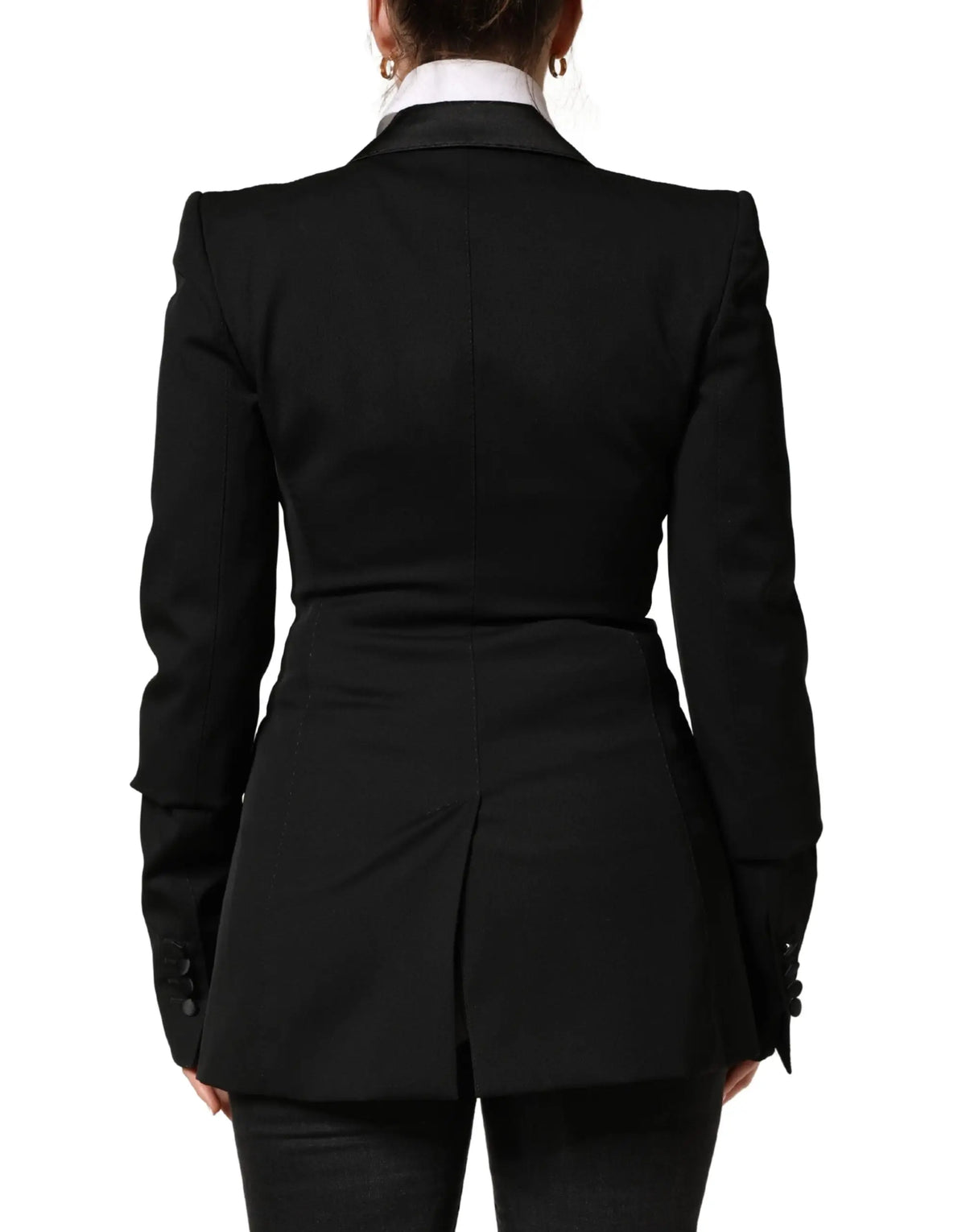 Dolce gabbana blazer en laine noire à boutons simples avec épaules structurées et taille cintrée