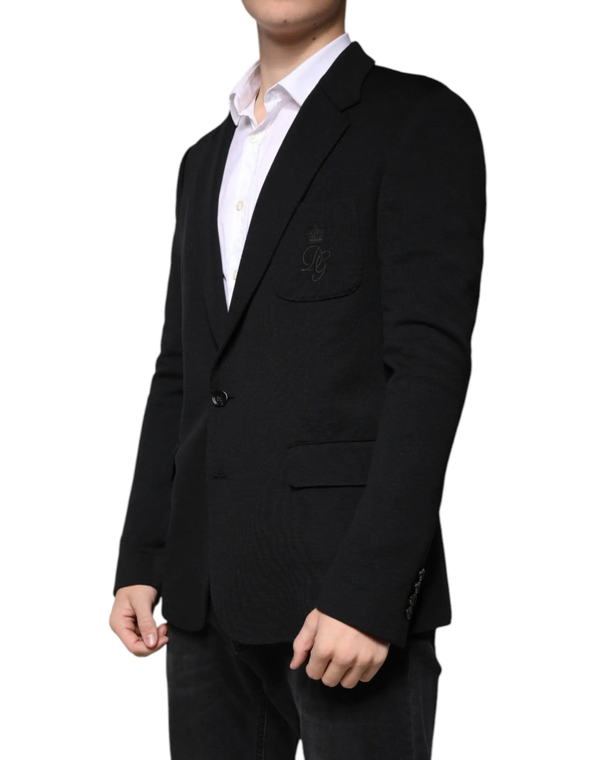 Blazer formel noir dolce gabbana en laine avec logo brodé discret sur la poche poitrine gauche