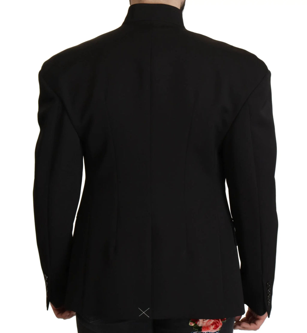 Dolce & gabbana veste noire en laine avec col montant et texture subtile pour un style élégant et moderne