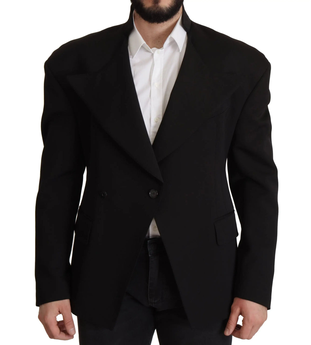 Dolce & Gabbana blazer noir en laine à bouton unique avec revers crantés pour un style tailleur élégant