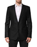 Veste blazer noire en laine dolce gabbana avec col cranté et fermeture à trois boutons pour homme