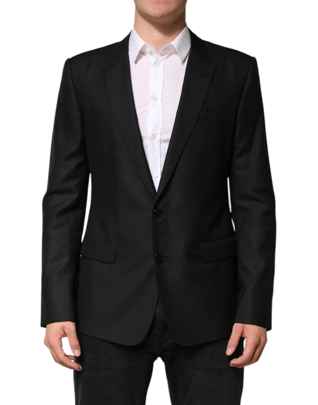 Dolce et gabbana veste blazer noire en laine avec col cranté et fermeture à trois boutons