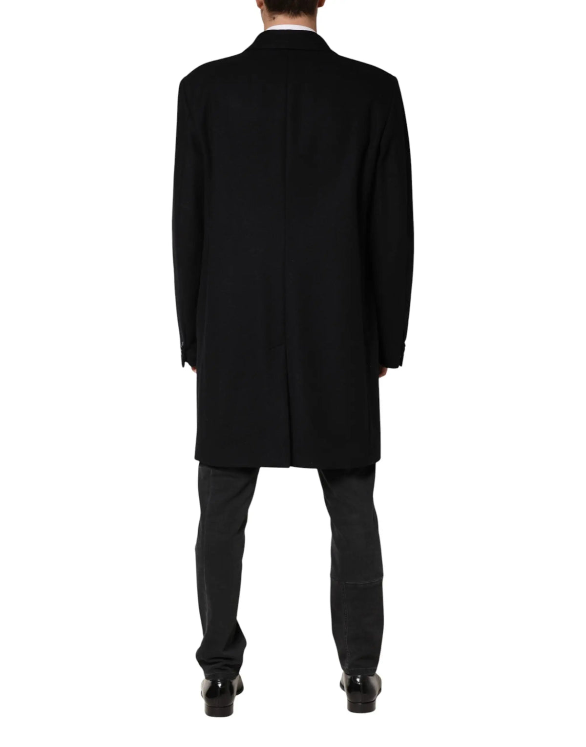 Dolce & gabbana manteau long noir en laine avec col cranté et ourlet droit simple boutonnage