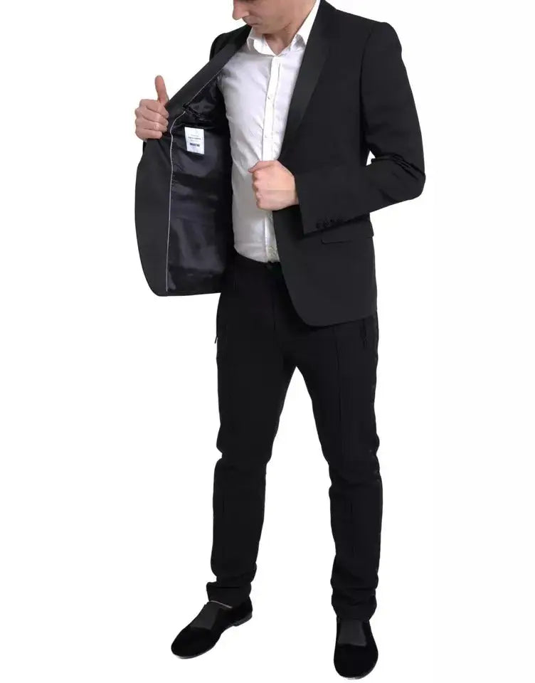 Veste blazer dolce & gabbana noire en laine avec col en satin et coupe moderne ajustée