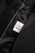 Blazer dolce & gabbana martini noir en laine avec revers en satin noir et surpiqûres blanches made in italy