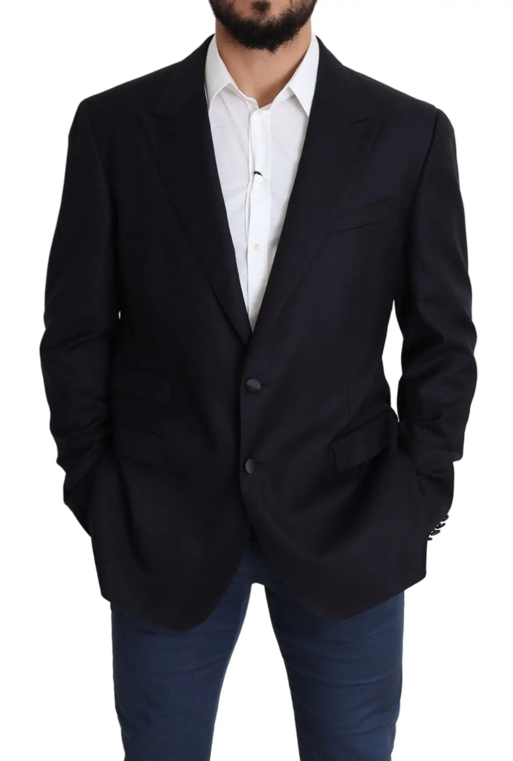 Blazer napoli dolce & gabbana noir en laine avec devant boutonné classique à deux boutons et revers crantés