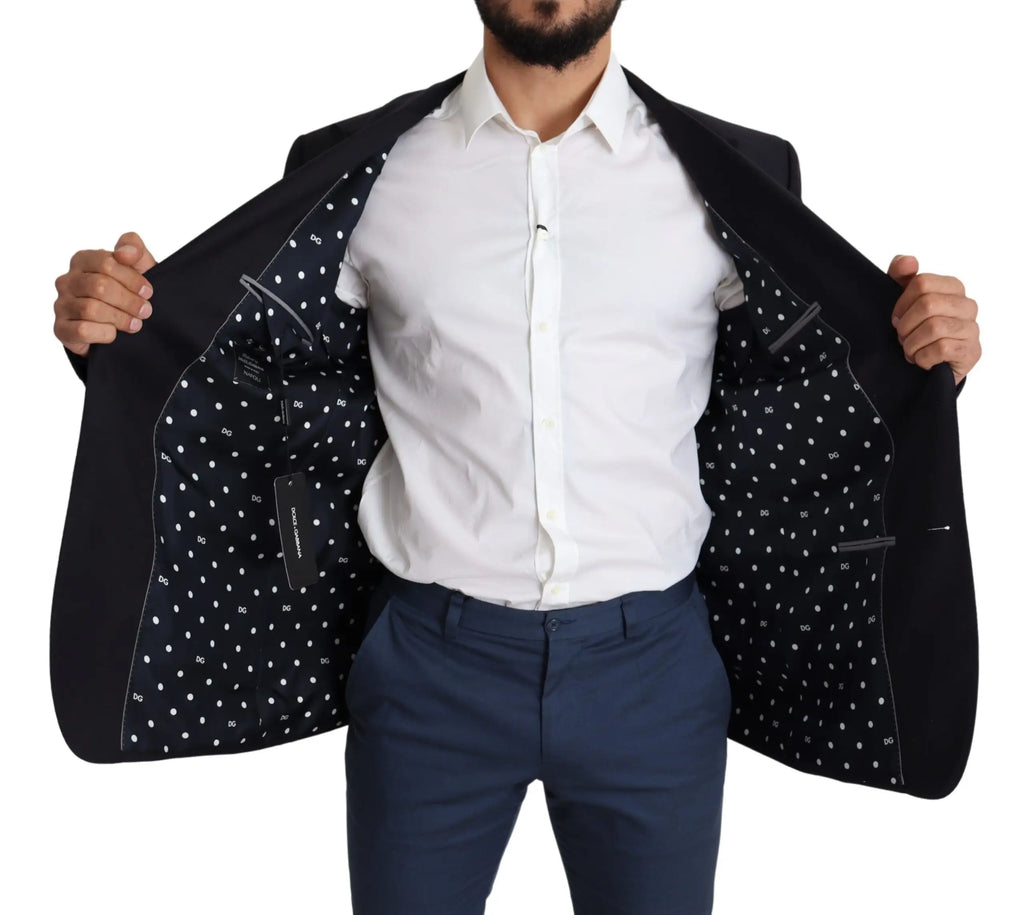 Dolce & gabbana blazer napoli noir en laine avec doublure blanche à pois pour un style élégant