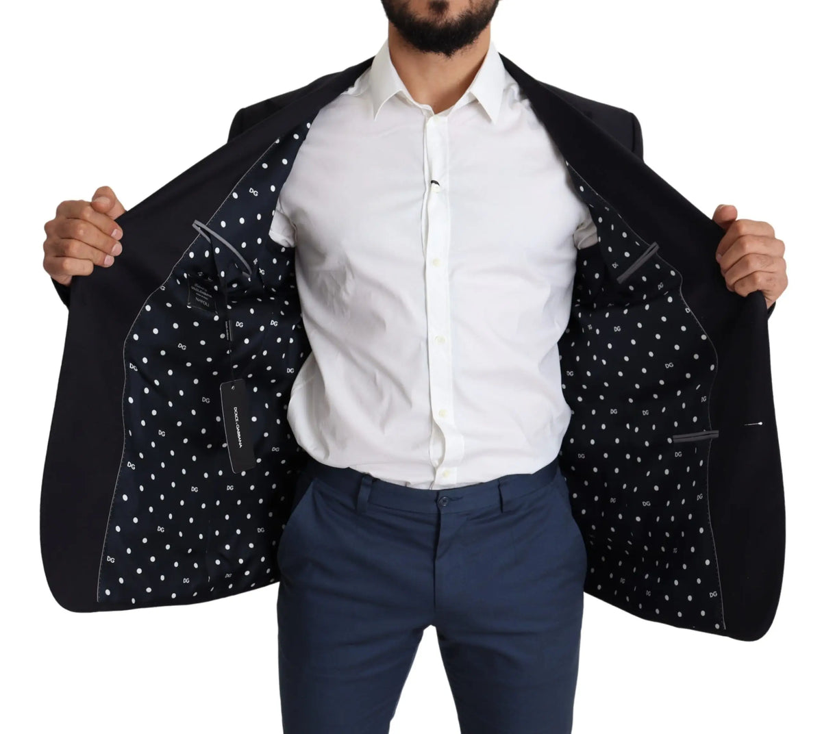 Dolce & gabbana blazer napoli noir en laine avec doublure blanche à pois pour un style élégant
