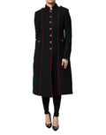 Dolce & gabbana manteau trench en laine noir militaire avec surpiqûres rouges et boutons argentés